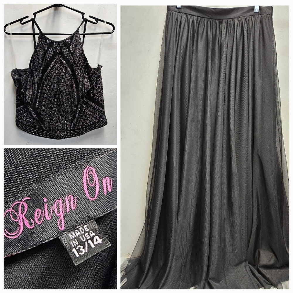 Reign On 2 piece black shiny sparkle prom dress womens 13/14 vintage 00s Y2K